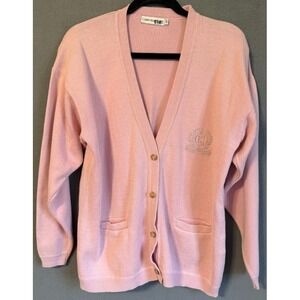 VTG Calvin Klein Sport Cardigan Women Medium Pink 100% Cotton Sweater Crest Logo